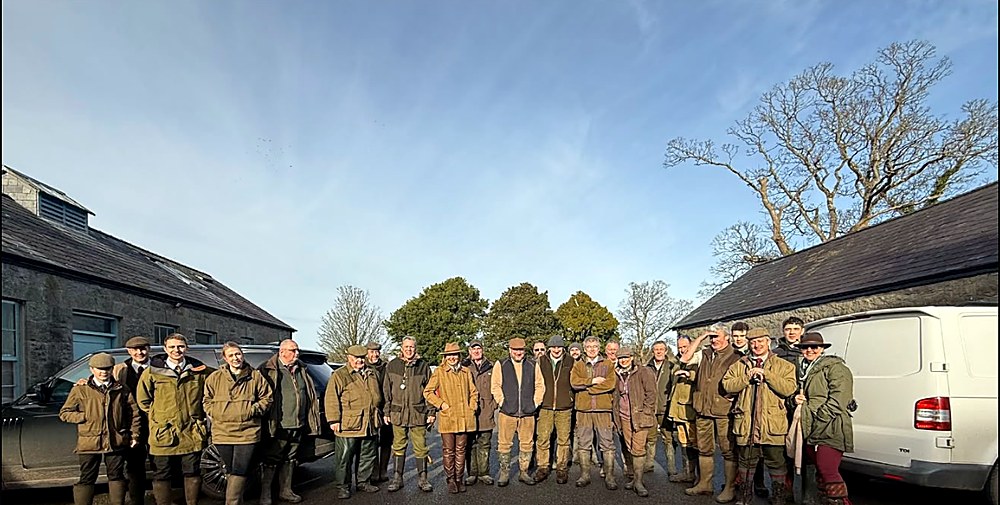 A shoot day group gathered outside